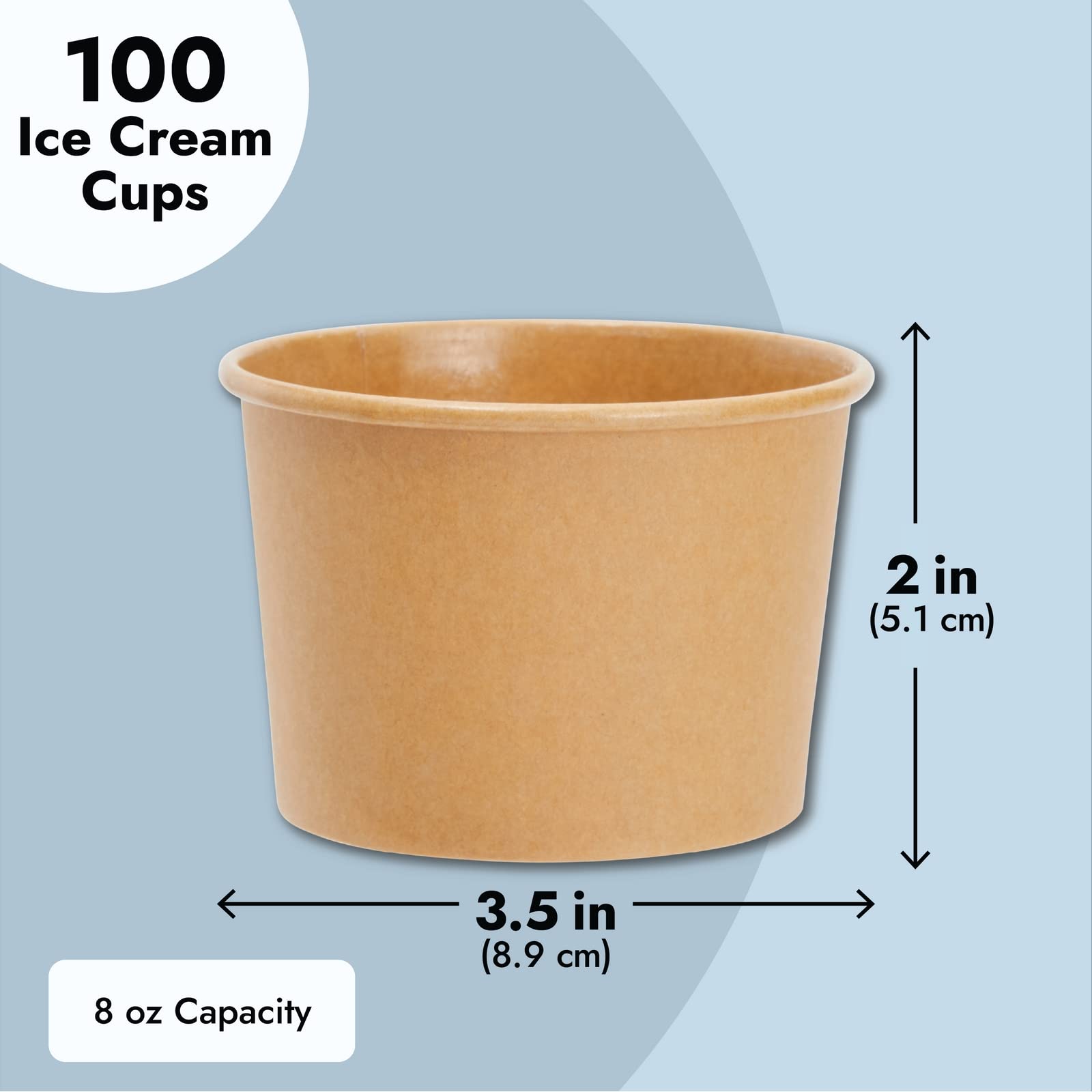 Juvale 100 Pack Paper Ice Cream Cups, Disposable Dessert Bowls For Sundae Bar, Frozen Yogurt, Brown (8 Oz)